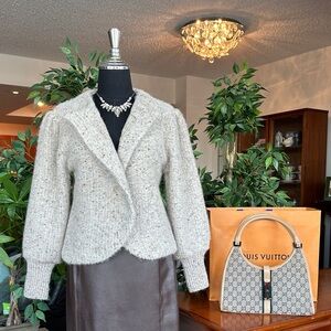 Vintage Elegant Wool Mohair Cream Cardigan Sweater Fits Small - Medium 1980's